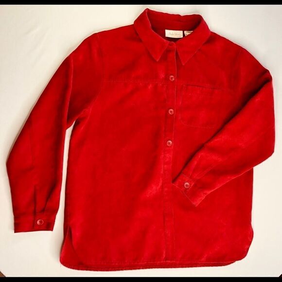 Studio Works RED Faux Suede Button-Down Shirt Top - Picture 6 of 8